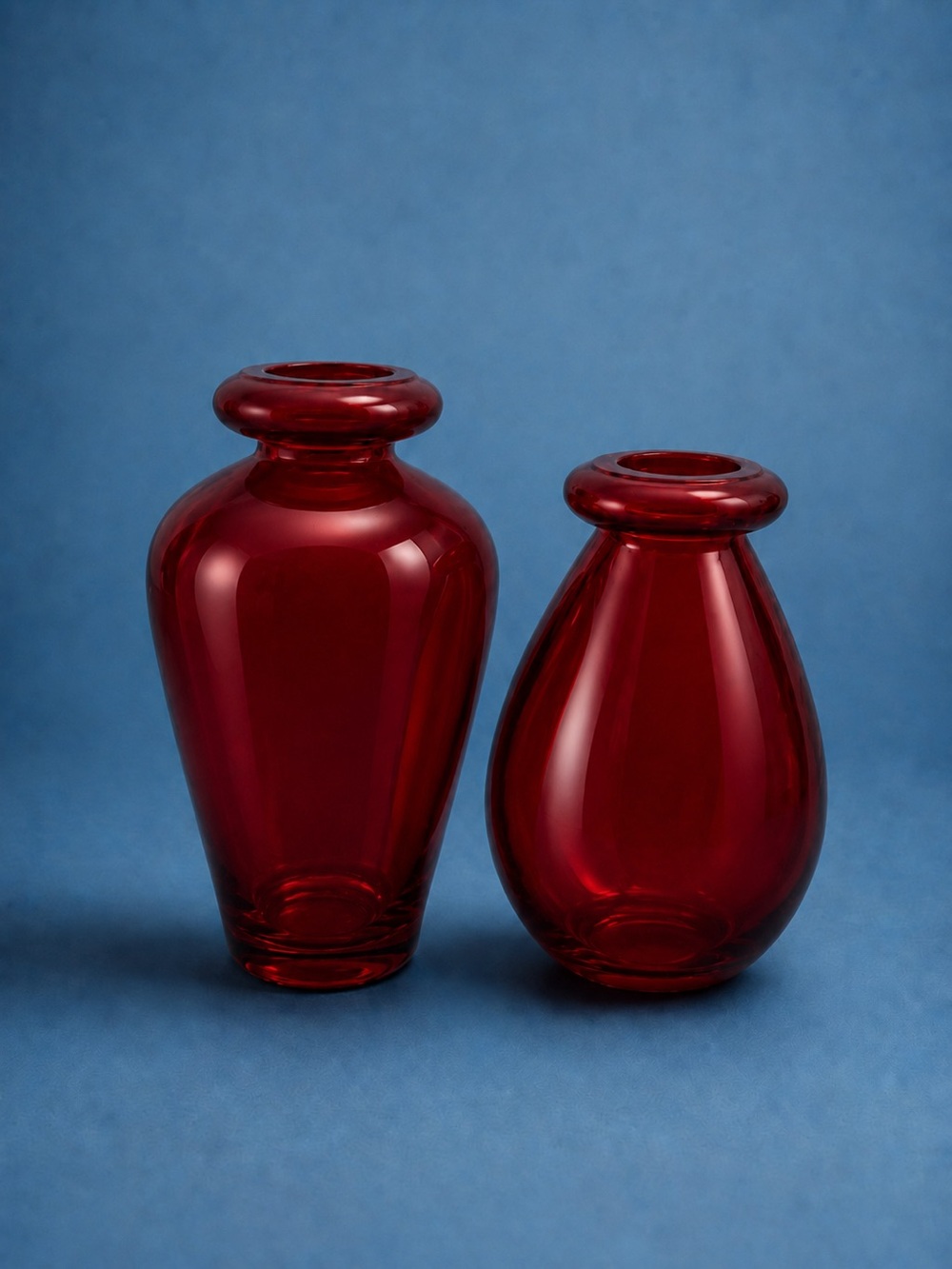Mid-Mill Century Ruby Red Glass Bud Vases – Set of 2 Vintage Art Glass Home Deco